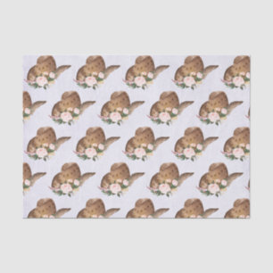 Brown Cowgirl Hat with Pink Flowers Tissue Paper