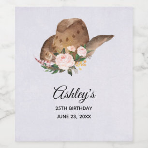 Brown Cowgirl Hat with Pink Flowers Wine Label