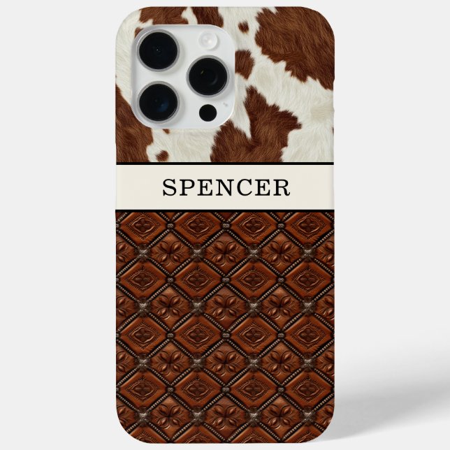 Brown Cowhide and Leather Monogrammed Case-Mate iPhone Case (Back)