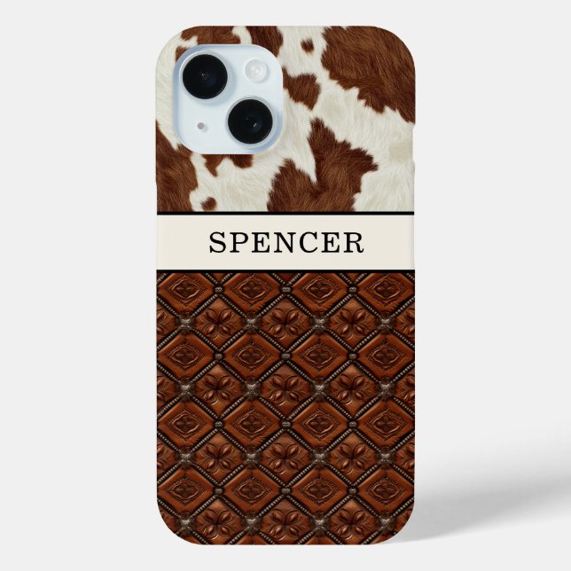 Brown Cowhide and Leather Monogrammed Case-Mate iPhone Case (Back)
