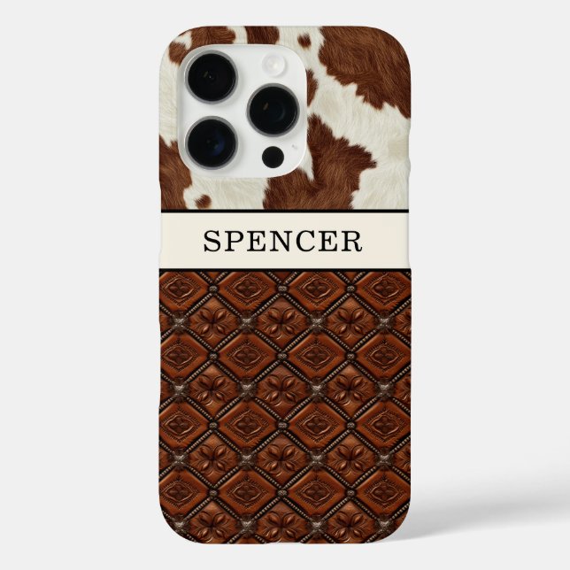 Brown Cowhide and Leather Monogrammed Case-Mate iPhone Case (Back)
