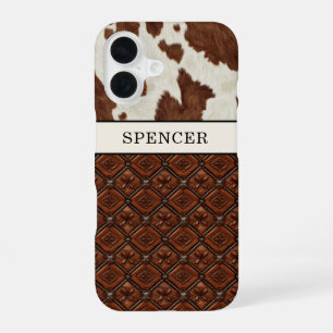 Brown Cowhide and Leather Monogrammed iPhone 16 Case