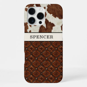 Brown Cowhide and Leather Monogrammed iPhone 16 Pro Max Case