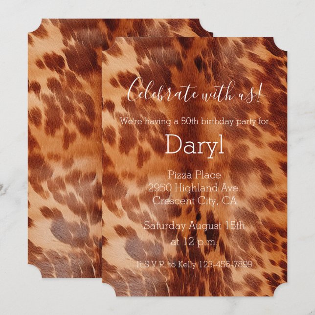 Brown Cowhide Animal Print Invitation (Front/Back)