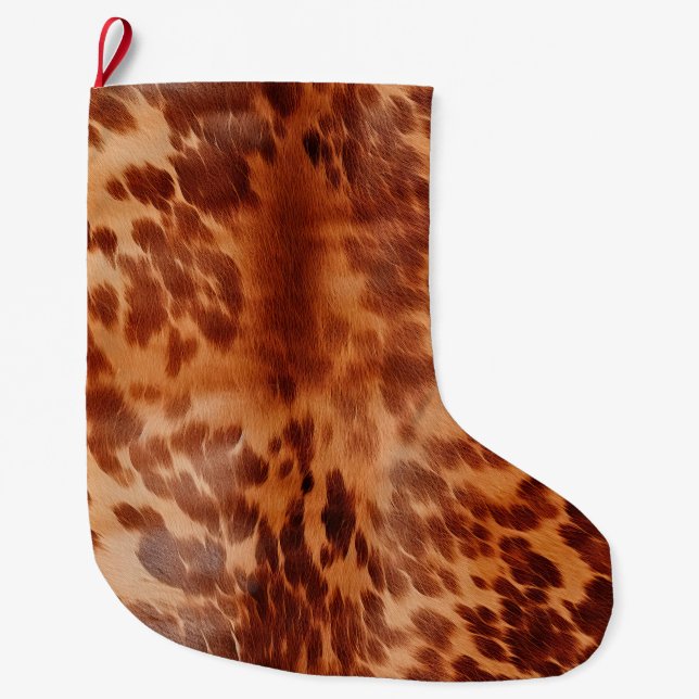 Brown Cowhide Animal Print Large Christmas Stocking (Front)