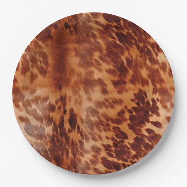 Brown Cowhide Animal Print Paper Plate (Front)