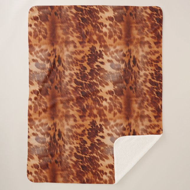 Brown Cowhide Animal Print Sherpa Blanket (Front)