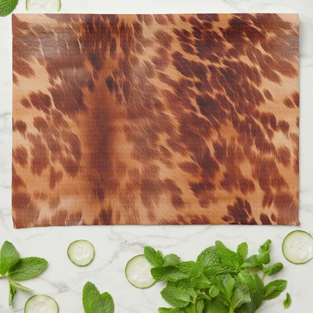 Brown Cowhide Animal Print Tea Towel (Folded)