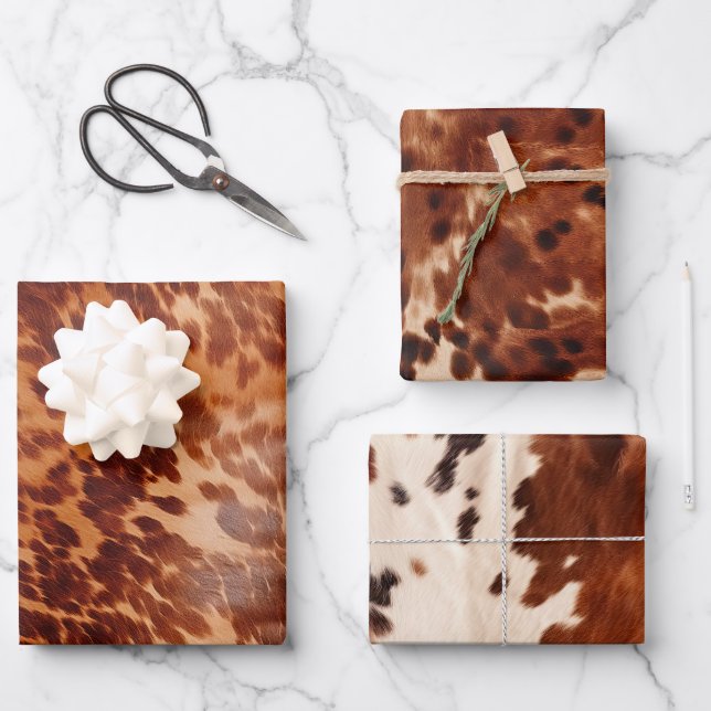 Brown Cowhide Animal Print Wrapping Paper Sheet (Front)