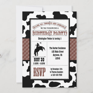 Brown Cowhide Cowboy Birthday Invitation