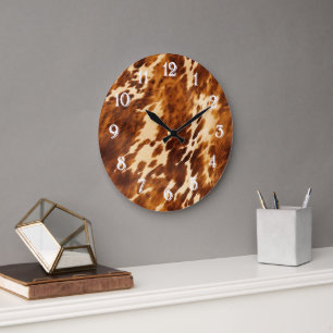 Brown Cowhide Large Clock