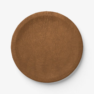 Brown Cowhide Leather Texture Look Paper Plate