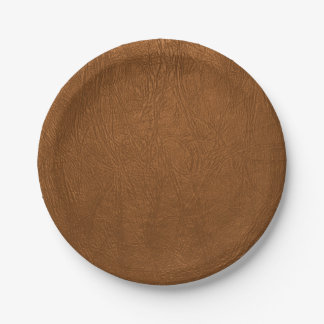 Brown Cowhide Leather Texture Look Paper Plate