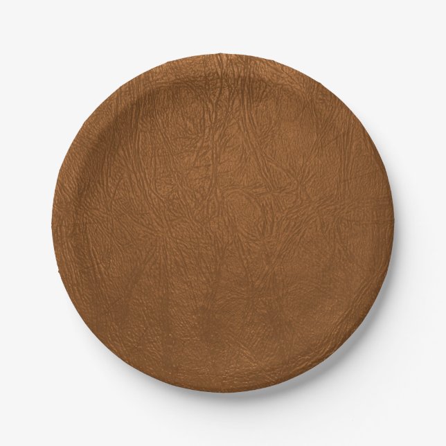 Brown Cowhide Leather Texture Look Paper Plate (Front)
