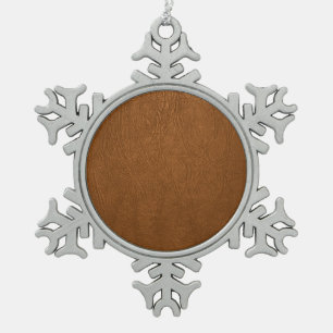 Brown Cowhide Leather Texture Look Snowflake Pewter Christmas Ornament