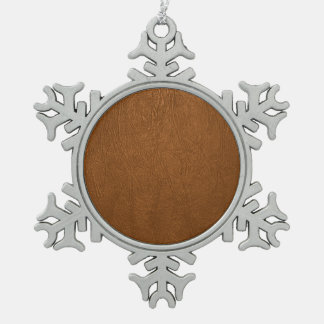 Brown Cowhide Leather Texture Look Snowflake Pewter Christmas Ornament