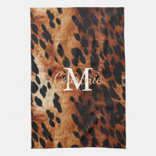 Brown Cowhide Monogram Tea Towel