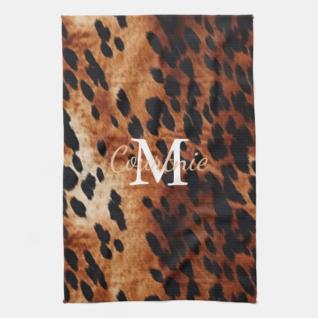 Brown Cowhide Monogram Tea Towel (Vertical)