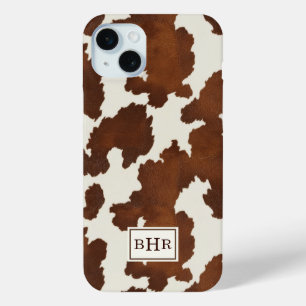Brown Cowhide Monogrammed iPhone 15 Mini Case