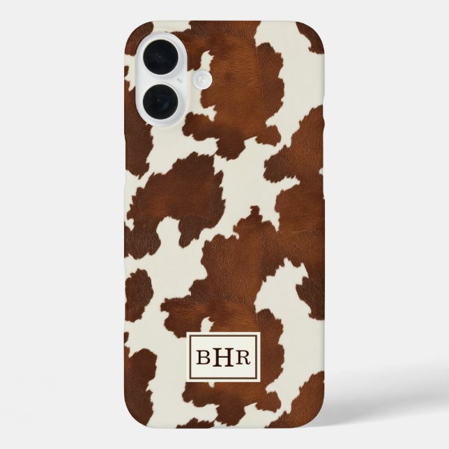 Brown Cowhide Monogrammed Case-Mate iPhone Case (Back)