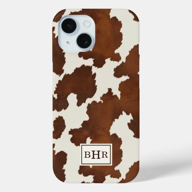 Brown Cowhide Monogrammed Case-Mate iPhone Case (Back)