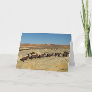 Brown Cows Walking in the Desert Card