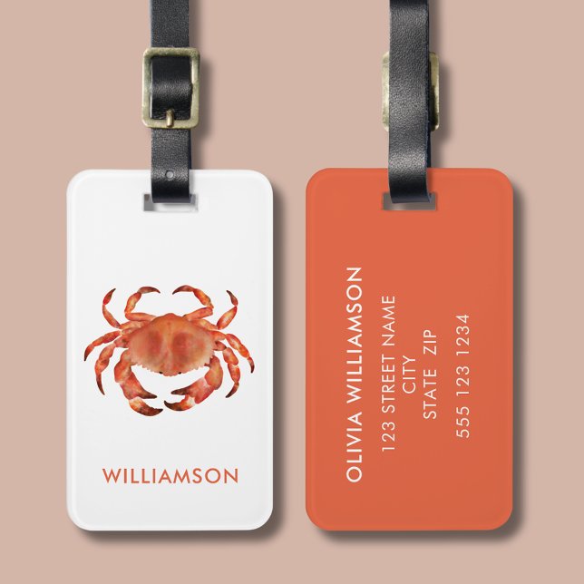 Brown Crab crustacaean Luggage Tag (Brown crab crustacean personalized luggage tag)