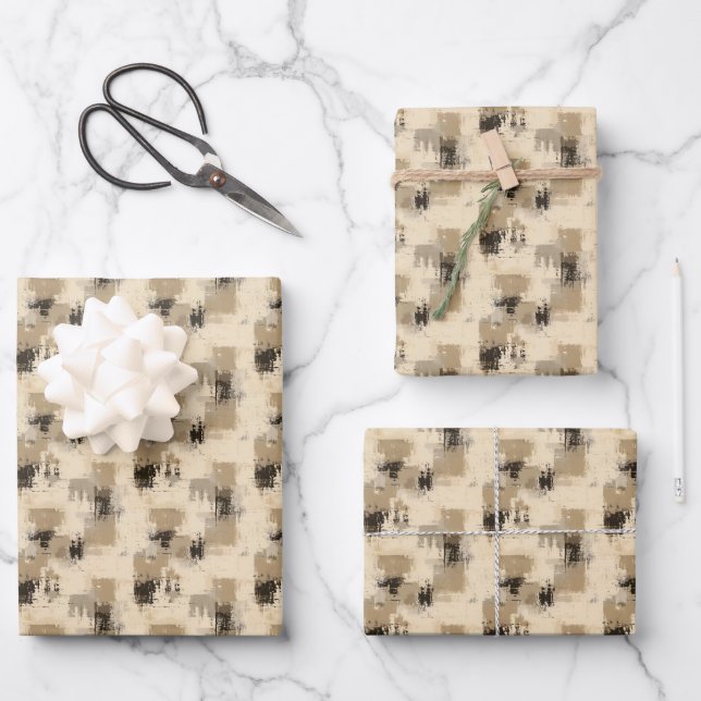 Brown & Cream Abstract Paint  Wrapping Paper Sheet (Front)