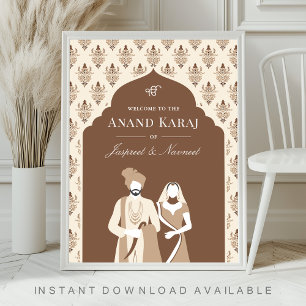 Brown Cream Anand Karaj Sikh Wedding Welcome Sign