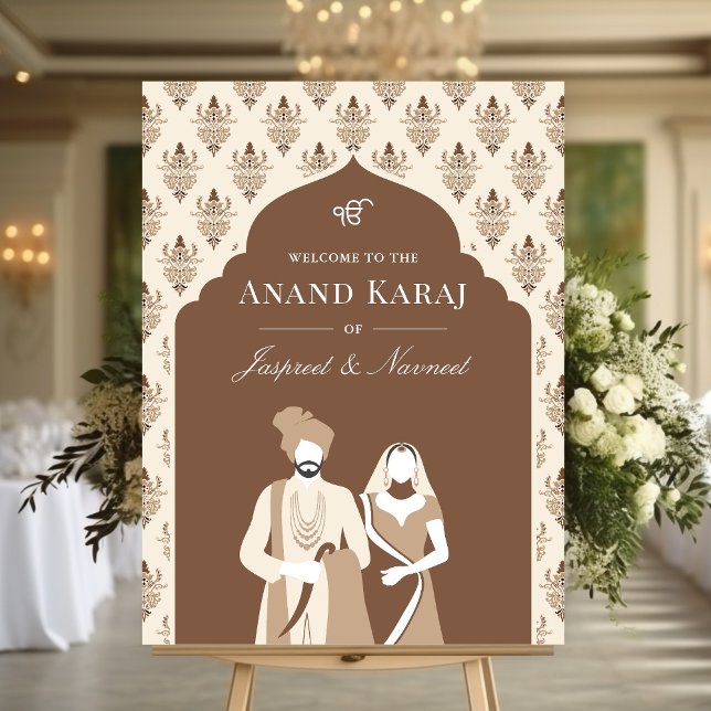 Brown Cream Anand Karaj Sikh Wedding Welcome Sign (Creator Uploaded)