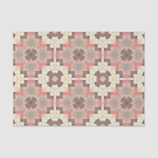 Brown Cream And Pink Geometric Mosaic Pattern Tissue Paper (Front)