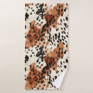 Brown Cream Animal Cowhide Bath Towel