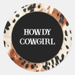 Brown Cream Animal Cowhide Classic Round Sticker