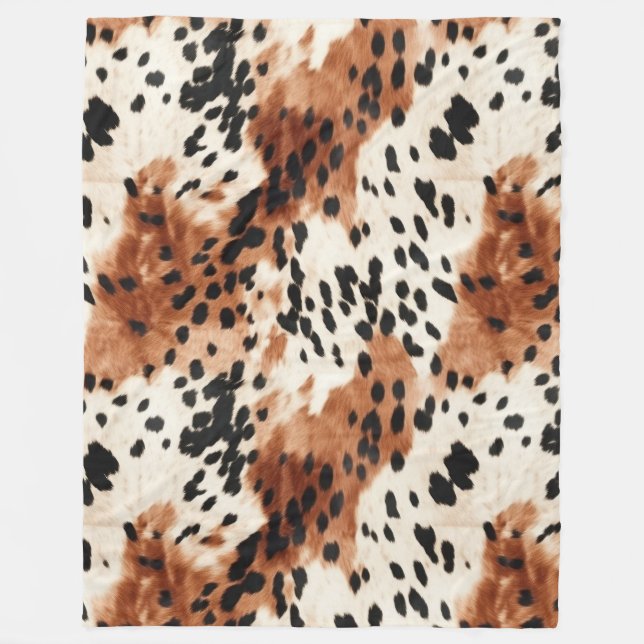 Brown Cream Animal Cowhide Fleece Blanket (Front)