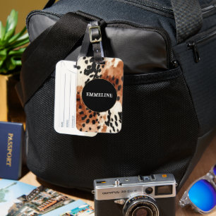 Brown Cream Animal Cowhide Luggage Tag