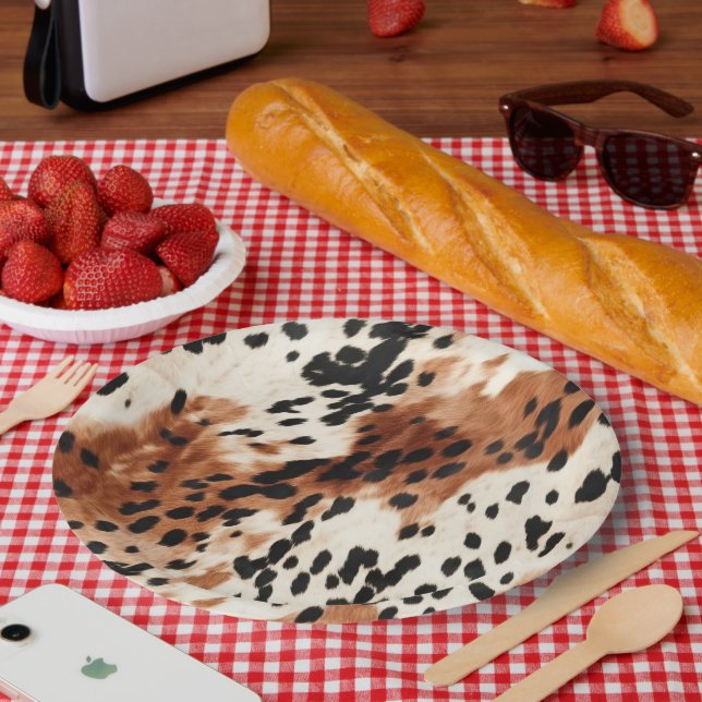Brown Cream Animal Cowhide Paper Plate (Picnic)
