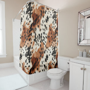 Brown Cream Animal Cowhide Shower Curtain