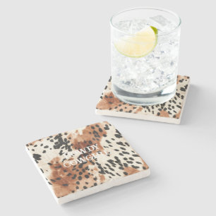 Brown Cream Animal Cowhide Stone Coaster