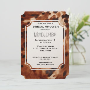 Brown Cream Black Cowhide Bridal Shower Invitation