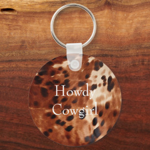 Brown Cream Black Cowhide Key Ring