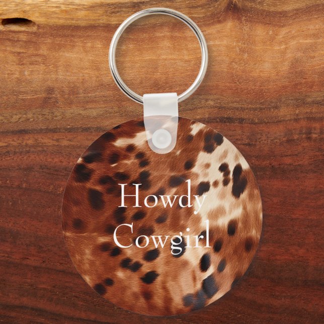 Brown Cream Black Cowhide  Key Ring (Front)