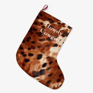Brown Cream Black Cowhide  Large Christmas Stocking