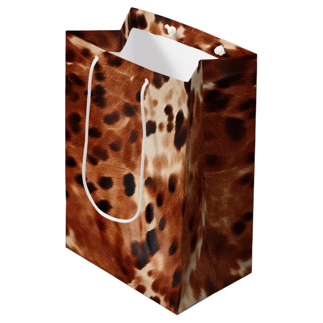 Brown Cream Black Cowhide  Medium Gift Bag (Front Angled)