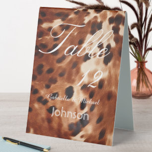 Brown Cream Black Cowhide Table Number