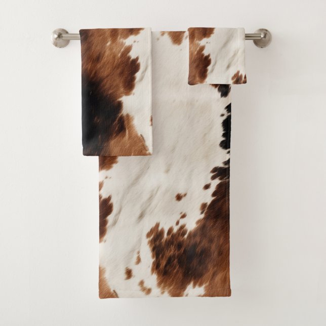 Brown Cream Black Southwest Cowhide Bath Towel Set (Insitu)