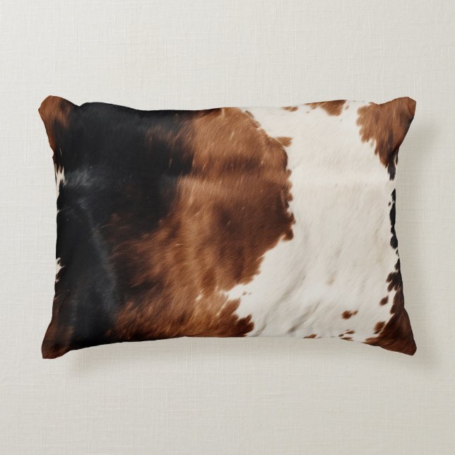 Brown Cream Black Southwest Cowhide Decorative Cushion (Front)