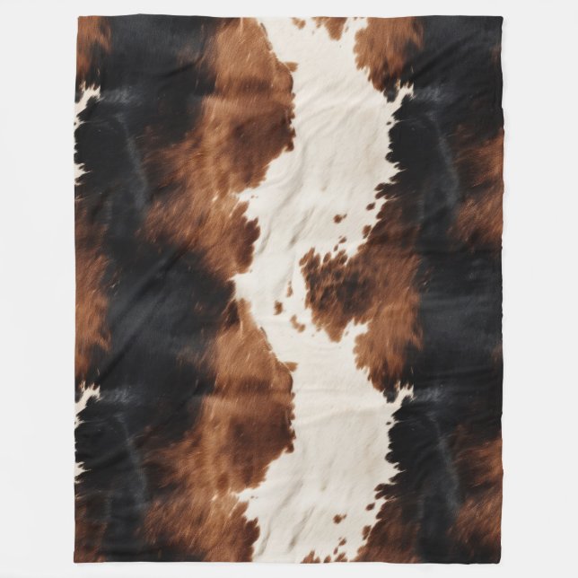 Brown Cream Black Southwest Cowhide Fleece Blanket (Front)