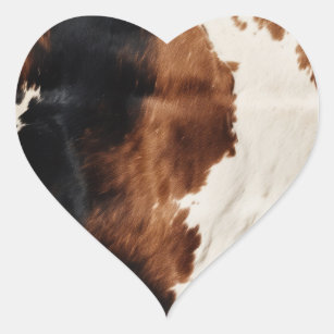 Brown Cream Black Southwest Cowhide Heart Sticker