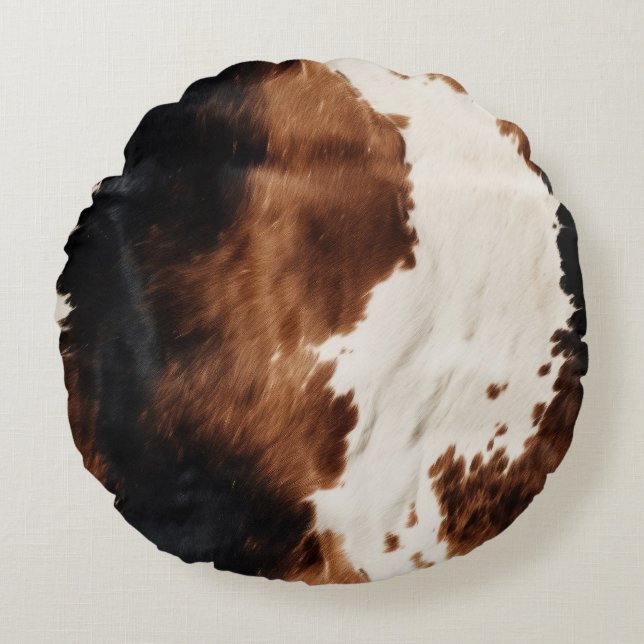 Brown Cream Black Southwest Cowhide Round Cushion (Front)