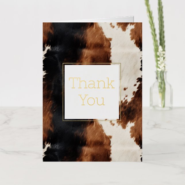 Brown Cream Black Southwest Cowhide Thank You Foil Greeting Card (Flower)